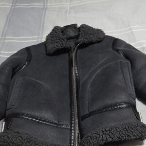 Zara Black Kids Jacket with Shearling Collar